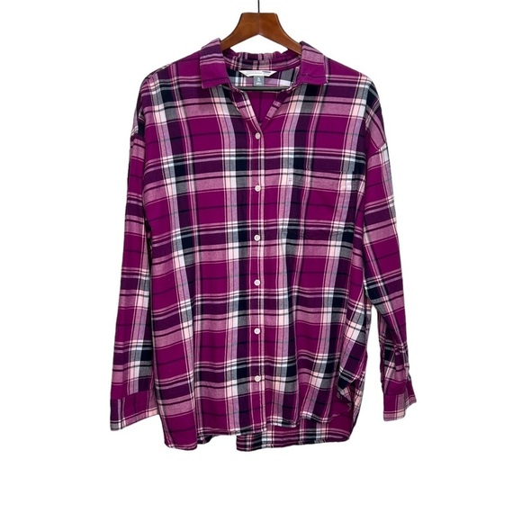Old Navy The Boyfriend Plaid Button Down Shirt 100% Cotton Size XL - Picture 2 of 9
